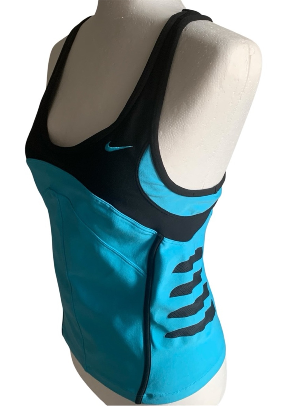Nike Tank Top Scoop Neck With Shelf Sports Tech Tank Black Aqua M/S - Picture 7 of 15